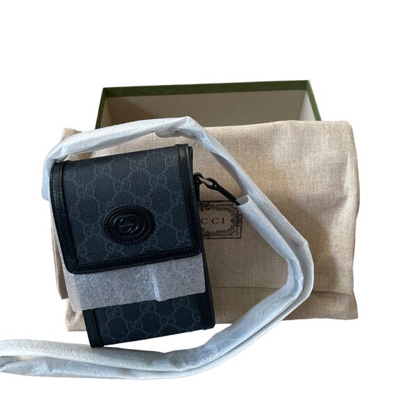 GUCCI GG Retro Mini Crossbody Bag with Interlocking G Black Logo Canvas NEW - Picture 12 of 12